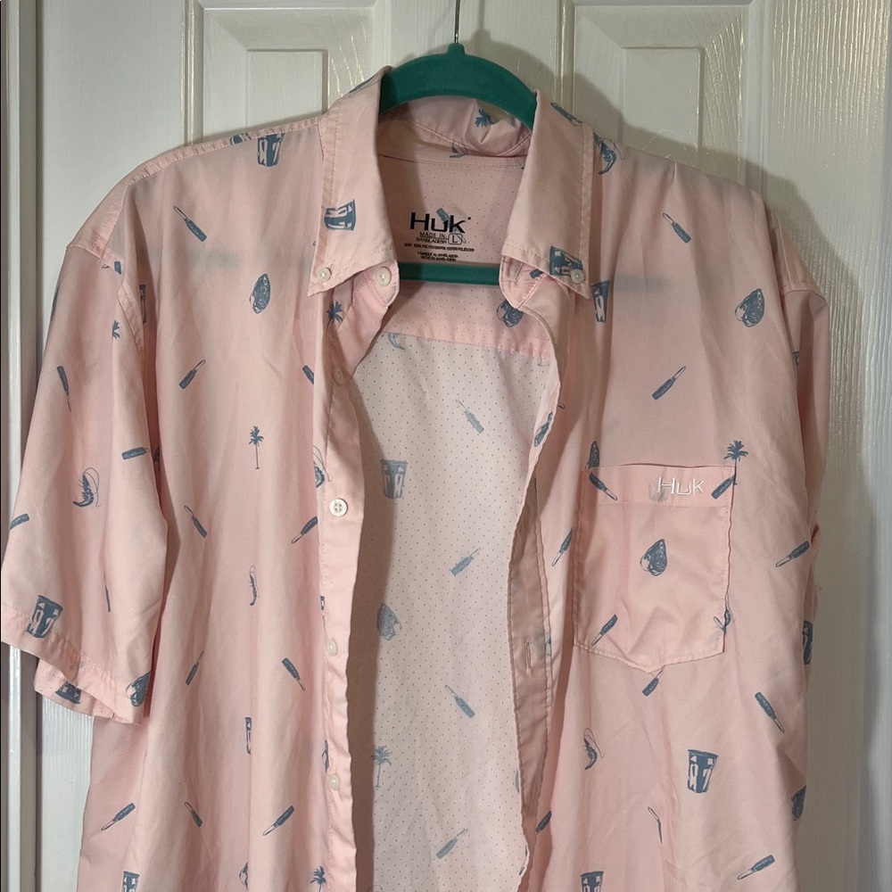 Huk Men's Light Pink Patterned Button Down Shirt